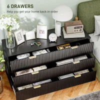 HOMCOM Cassettiera 6 Cassetti Moderna con Maniglie Dorate, 120x40x76.5cm, Nero(m-3)