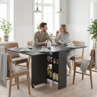 HOMCOM Mesa de Cocina Plegable con 2 Ruedas 2 Estantes de Almacenaje y 2 Alas Abatibles Estilo Moderno 75x140x74 cm Negro(m-2)