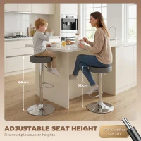 HOMCOM Bar Stools Set of 2, Modern PU Leather Swivel Barstools, Height Adjustable Breakfast Bar Chairs with Footrest, Grey(m-4)
