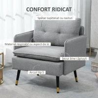 HOMCOM Fotoliu Modern din Material Textil cu Șezut Confortabil și Picioare din Oțel, 76x68x80 cm, Gri(m-4)