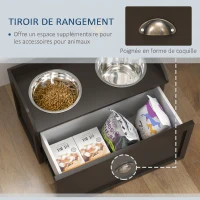PawHut Gamelles Chiens Surélevées, Porte-Gamelles Surélevé Rangement 2 en 1, Tiroir, 2 Gamelles, 60x30x36cm, Marron Café(m-5)