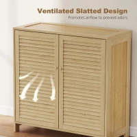 HOMCOM Bamboo Shoe Cabinet with Louvered Doors, 14 Pairs Shoe Storage Cabinet with Adjustable Shelves for Hallway, Natural(m-7)