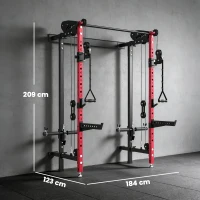SPORTNOW Power Cage Pieghevole, Rack con Barra Trazioni e Sistema Puleggia Cavi, Rosso(m-3)