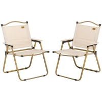Outsunny Set 2 Sillas de Jardín Plegables con Reposabrazos Sillas para Camping y Playa en Tela Oxford y Acero 54x59x78 cm Caqui(m-1)