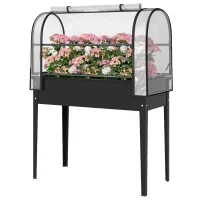 Outsunny Letto per Orto Rialzato con Copertura Mini Serra e Foro di Drenaggio, 100x49x136 cm, Nero(m-11)