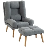 HOMCOM Recliner Chair with Footstool, Recliner Armchair with Adjustable Backrest, Thick Cushion and Wooden Legs, Grey(m-1)