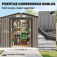 Outsunny Caseta de Jardín Exterior con Base de Refuerzo Sin Suelo 213x130x185 cm con 2 Puertas Correderas y 4 Ventanas Marrón(m-5)