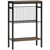 HOMCOM Mesa Auxiliar Estreita de 3 Níveis com Prateleiras Abertas e Estrutura de Aço para Sala e Quarto 43x18x62,5cm Carvalho