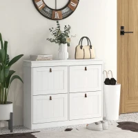 HOMCOM Slim Shoe Cabinet, Shoe Cabinet with 4 Drop-Down Drawers, 105W x 24D x 82.5H cm,  White(m-10)