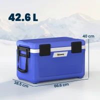 Outsunny 42.6L Insulated Cool Box, Lightweight Portable Ice Cooler with Handle, Lid and Drain Valve, Dark Blue(m-3)