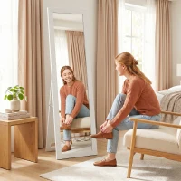 HOMCOM Espejo de Cuerpo Entero 157x37 cm con Marco de MDF Espejo de Pie Inclinado o Colgante Blanco Veteado(m-8)