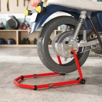 HOMCOM Béquille Moto, Capacité 390 kg, Support Avant et Arrière Réglable avec Fourches U+L, Clips de Serrage, 43x36x64cm, Rouge(m-8)