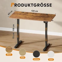 Elektrisch höhenverstellbarer Schreibtisch, leiser Motor mit 3‑fach Memory und Anti‑Kollisionssystem, 120 × 60 cm, 120x60x72-120 cm, Braun(m-9)