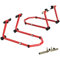 HOMCOM Béquille Moto, Capacité 390 kg, Support Avant et Arrière Réglable avec Fourches U+L, Clips de Serrage, 43x36x64cm, Rouge(m-11)