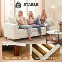 HOMCOM Canapé 3 Places en Velours Côtelé, Canapé de Salon Moderne 225 cm, Assise Large, Coussin à Ressorts, Crème(m-7)