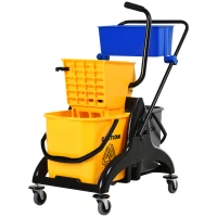 HOMCOM Cubo de Fregona 26 L con Ruedas Sistema de Escurridor Asa de Transporte y Doble Cubetas 78x45x95 cm Multicolor(m-11)