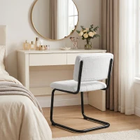 HOMCOM Lot de 2 Chaises de Salle à Manger, Chaises de Cuisine Rembourrées en Peluche Teddy, Dossier et Assise Large, Crème(m-5)