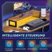 L-förmiger Eckschreibtisch, app‑steuerbare LED und integrierte Stromstation, 167.5x50x87.5 cm, Braun(m-5)