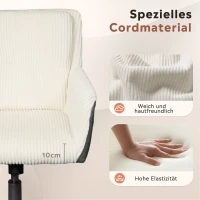 Homeoffice- und Schminkstuhl, höhenverstellbar, 360° drehbar, leise Rollen, 56x44.5x81 cm, Weiß(m-5)