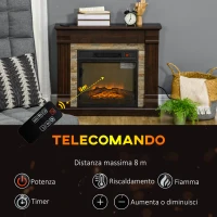HOMCOM Camino Elettrico da Terra con Timer, Fiamma e Temperatura Regolabile, 80x21.6x67.8 cm, Marrone(m-6)