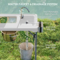 Outsunny Folding Fish Cleaning Table with Sinks, Portable Camping Sink Table with Faucet, Drainage Hose(m-4)