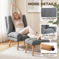 HOMCOM Recliner Chair with Footstool, Recliner Armchair with Adjustable Backrest, Thick Cushion and Wooden Legs, Grey(m-7)