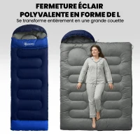 Outsunny Sac de Couchage Adulte, avec Section Tête, Fermeture Éclair et Sac de Rangement, 300 g/m², 215x75x10cm, Bleu Marine(m-5)