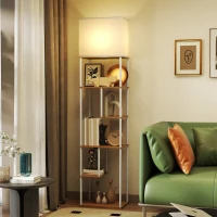 HOMCOM Candeeiro de Pé com Prateleiras Brilho e Temperaturas de Cor Ajustáveis 3000K-6500K e Temporizador 40x29x171 cm Branco e Madeira(m-10)