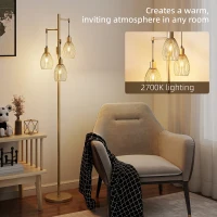 HOMCOM 170.5cm Industrial Dimmable Standing Lamp, 3-Light Floor Lamp with Steel Wire Cage Lampshades, Gold Tone(m-5)
