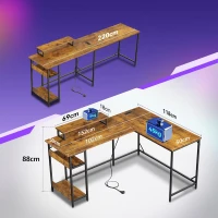 2-in-1 Gaming-Eckschreibtisch, hochwertiger Tischplatte, flexibel als L‑Form oder I‑Form aufbaubar, 152x50x87.5 cm, Braun(m-8)