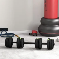 SPORTNOW Set 2 în 1 cu 2 gantere convertibile în halteră, greutate totală 20 kg și discuri de greutăți reglabile, negru(m-10)