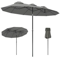 Outsunny Parasol de Jardin Exterieur Inclinable 3 x 1,5 m, Parasol Double Rectangulaire avec Manivelle, Polyester 180 g/m², Gris(m-11)