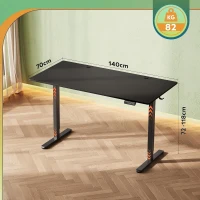 Elektrisch höhenverstellbarer Schreibtisch, 3‑fache Höhenspeicherung und LED‑Controller, 140x70x72-118 cm, Schwarz(m-5)