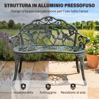 Outsunny Panca da Giardino 2 Posti in Ghisa e Alluminio, Stile Rétro con Decorazioni Floreali, Resiste alle Intemperie(m-5)