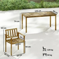Outsunny Set da Pranzo da Giardino 5 Pezzi, Tavolo e Sedie per 4 Persone, Teak(m-3)