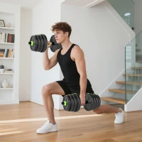 SPORTNOW Juego de Mancuernas Ajustables 30 kg 3 en 1 con Barras de Conexión y Mangos Antideslizantes para Gimnasio en Casa Verde(m-10)