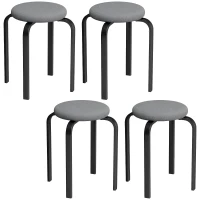 HOMCOM Stackable Stools Modern Cushioned Round Backless Stools Set of 4 Kitchen Dining Room Dark Grey(m-1)