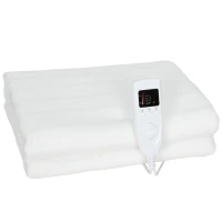 HOMCOM Pătură electrică 160x140 cm cu 5 niveluri de încălzire și 2 zone de control independente, din poliester alb(m-1)