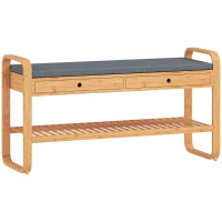 HOMCOM Shoe Bench with 2 Drawers Cushioned Seat Shoe Storage Bench for Hallway 105 cm Natural and Grey(m-1)