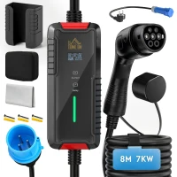 HOMCOM Chargeur Voiture Électrique Type 2, 7kW, 6-32A, 8m, Prise CEE, Adaptateur Européen, Écran LCD, IP65, 21x8,5x5cm, Noir(m-19)