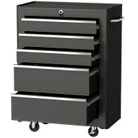HOMCOM Chariot à outils sur roulettes, Servante d'atelier en acier 5 tiroirs verrouillable 2 clés, 61,5 x 33 x 82,5 cm, noir(m-1)