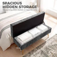 HOMCOM Storage Ottoman, Chenille Upholstered Ottoman Storage Box with Padded Seat, Metal Legs, 114 x 41 x 45 cm, Grey(m-4)