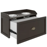 PawHut Gamelles Chiens Surélevées, Porte-Gamelles Surélevé Rangement 2 en 1, Tiroir, 2 Gamelles, 60x30x36cm, Marron Café(m-7)