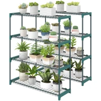 Outsunny Set di 2 Scaffali per Piante a 4 Livelli in Acciaio con Ganci, 90x28x104 cm, Verde(m-11)