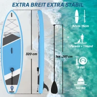 Outsunny Stand Up Paddling Board Set Aufblasbar 320cm SUP Board mit Verstellbares Paddel Rutschfest EVA-Deck Fußschlaufe Pumpe(m-3)