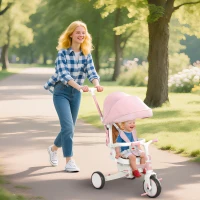 AIYAPLAY Triciclo per Bambini 5 in 1 con Maniglione di Spinta e Copertura Rimovibile, 96.5x49x101 cm, Rosa(m-9)