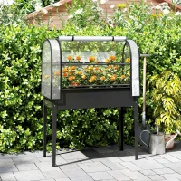 Outsunny Letto per Orto Rialzato con Copertura Mini Serra e Foro di Drenaggio, 100x49x136 cm, Nero(m-10)