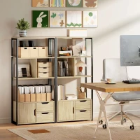 HOMCOM 4-Tier Bookcase, Bookshelf with 1 Cabinet and 2 Drawers for Living Room, Bedroom, Study, Natural Wood(m-8)