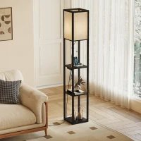 HOMCOM LED vloerlamp met planken, dimbaar, kettingschakelaar & stekkerdoos, zwart(m-8)