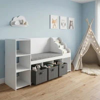 AIYAPLAY Estantería Infantil Juguetes con Rincón de Lectura Cojín 3 Cajones de Tela 3 Estantes 4 Cubículos 137x40x80 cm Blanco(m-9)